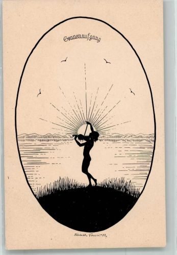 Scherenschnitt Sonne und Leben Sonnenaufgang Forck, E. 1926 Künstlerkarte