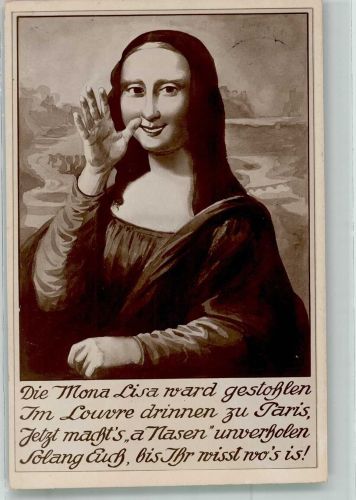 Eine verfälschte Mona Lisa zeigt eine lange Nase Humor 1911 Künstlerkarte