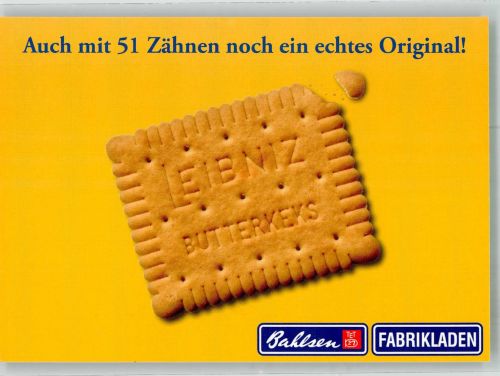 O1130 Lichtenberg Leibniz Butterkeks Bahlsen Fabrikladen Tempelhof und Wittenau Werbung Bahlsen Keks Werbe AK