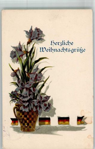 sign. Friedt Weihnachten Lilien in Vase Schwarz-Weiß-Gold Deutschnationaler Verein für Österreich Nr. 91 Schulvereinähnliche 1920 Künstlerkarte