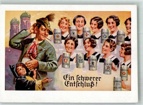 W8000 München Münchner Kindl 11 Brauereien auf Bierkrüge Verlag Lengauer Nr. 2065 Brauerei 1930 Künstlerkarte
