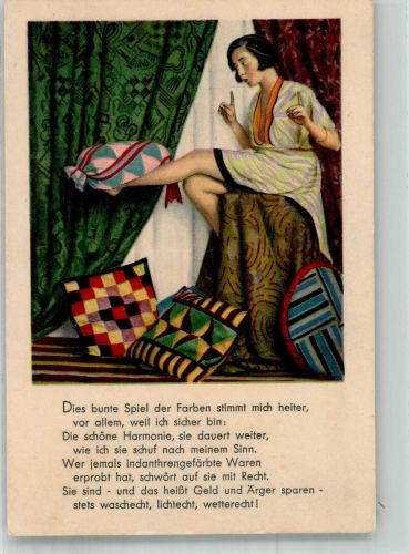 Art Deco Das bunte Spiel der Farben Textilien Kissen Stoffe Indanthren Künstlerkarte