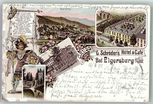 98716 O6303 Elgersburg 1898 Lithographie Hotel Schröder Edelmann Gedicht Kurhaus Körnbachtal