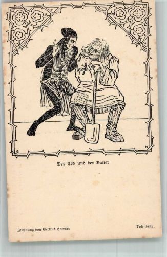 Totentanz Allegorie auf die Vergänglichkeit des Lebens Der Tod u.d. Bauer Tod Künstlerkarte