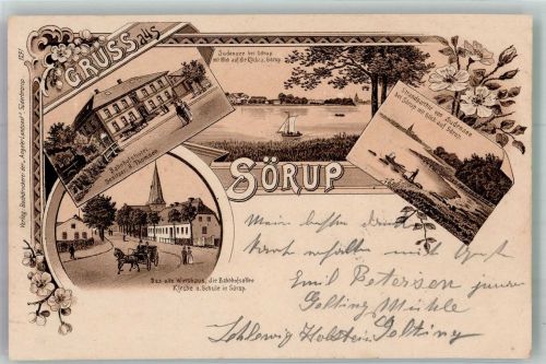 24966 W2393 Sörup 1898 Lithographie Bahnhofhotel Sudensee Strand Das alte Wirtshaus