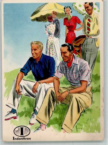 Sommerliche Hose und farbiges Hemd für Herren Indanthren 1939 Künstlerkarte