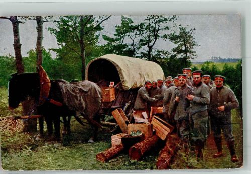 Ankunft d. Marketenserwagens b.d. Gefechtslinie K.D. Feldpostexped. d. 28. Inf.-Div. Westlicher Kriegsschauplatz 1916