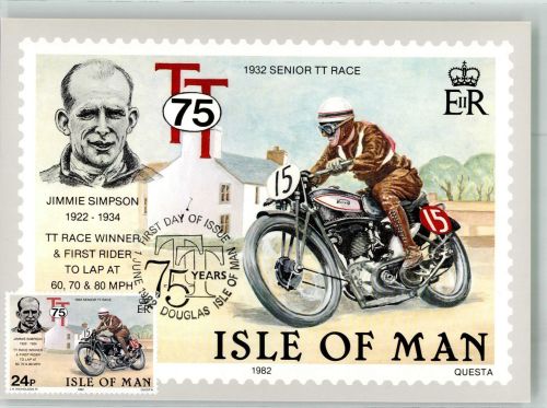 Isle of Man Senior TT Race Motorrad Briefmarke auf AK Motorsport Sonderstempel
