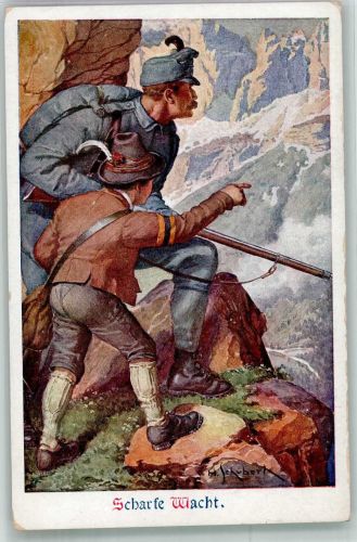 Nr. 287 Scharfe Wacht Österr. Militär Gebirgsjäger sign. Schubert, Franz W.R.B. & Co. Wien - Galerie Wiener Künstler Künstlerkarte