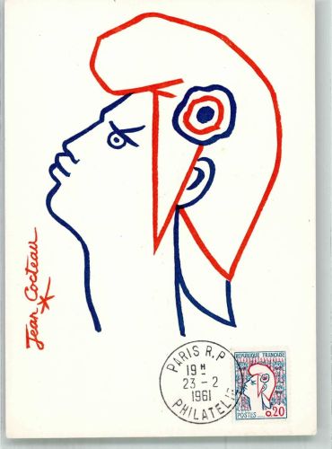 Paris Dessin Jean Cocteau auf der Briefmarke Paris 1961 Philatelie Phila Frankreich 1961