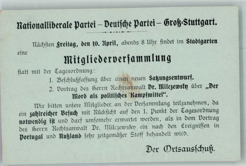 W7000 Stuttgart Nationalliberale Partei Mitgliederversammlung Politik 1898