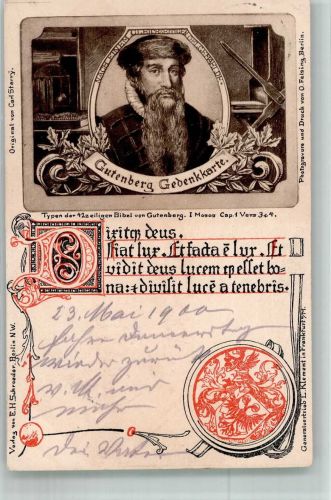 W6500 Mainz a Rhein Gedenkkarte Wappen Photogravure Felsing Berlin Gutenberg 1900
