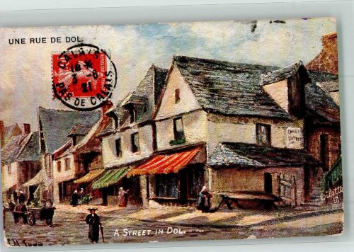 Dol-de-Bretagne sign. Long L.M. Oilette Bretagne Serie 849 Une Rue de Dol Tucks 1921 Künstlerkarte