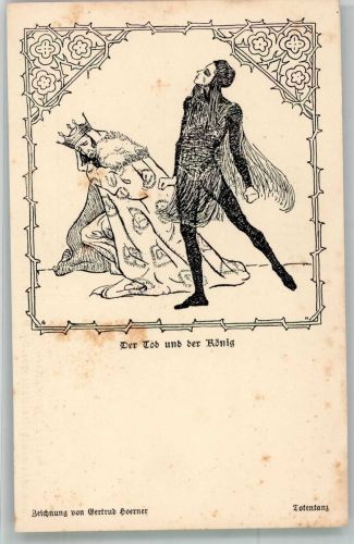 Totentanz Allegorie auf die Vergänglichkeit des Lebens Der Tod und der König Tod Künstlerkarte