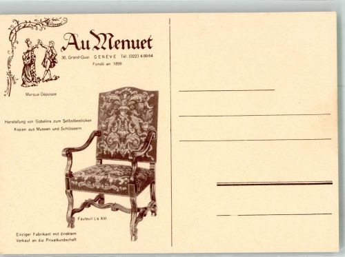 Genève Genf Au Menuet Herstellung von Gobelins Werbung Möbel Werbe AK