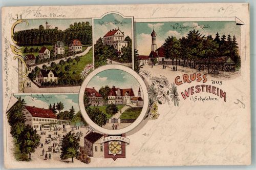 97318 W8710 Westheim 1905 Lithographie Villenkolonie Kurhaus Tyrolerhaus Schloss Westheim