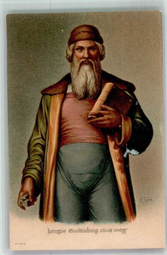 Gutenberg Porträtkarte Jubiläums-Künstlerausgabe 500jähr. Geurtstag Gutenberg 1900 Lithographie / Künstlerkarte