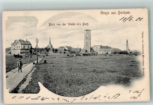 26757 W2972 Borkum 1901 - Inseldorf mit altem und neuem Leuchtturm