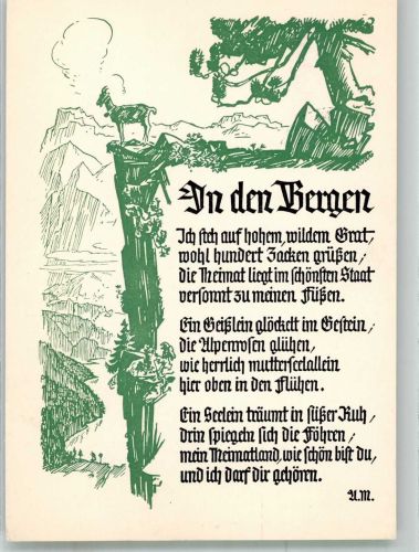 Bergziege blickt ins Tal Gedicht In den Bergen Ziege Künstlerkarte