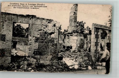 60310 Lassigny 1916 Foto AK Feldpost WK I 38.Ind.Div. Trümmer Straße