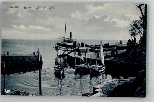 Lovrana Laurana 1907 Foto AK Hafen