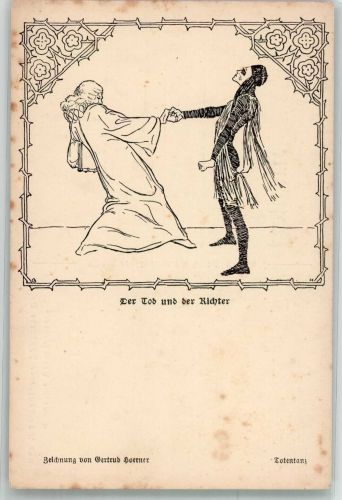 Totentanz Allegorie auf die Vergänglichkeit des Lebens Der Tod und der Richter Tod Künstlerkarte