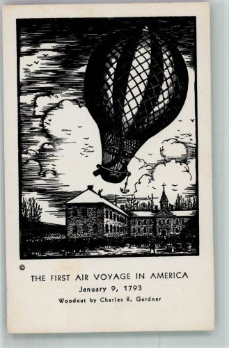 The first Air Voyage in Amerika anno 1793 Ballon Künstlerkarte