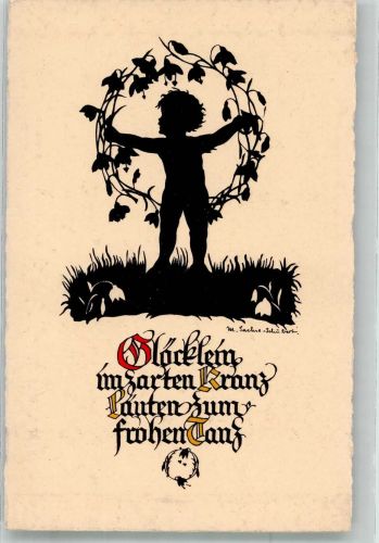 Scherenschnitt Glöcklein im zarten Kranz läuten zum frohen Tanz Meissner u. Buch Nr. 3287 Sachse-Schubert, M. Künstlerkarte