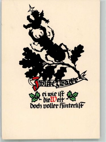 Scherenschnitt Hirschkäfer zwickt einen kleinen Engel Plischke, G. Künstlerkarte