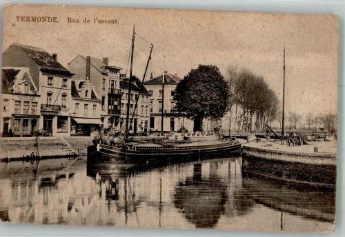 Dendermonde Termonde Foto AK Rue de l´escaut Feldpost WK I Königl.Preuss. Bat.