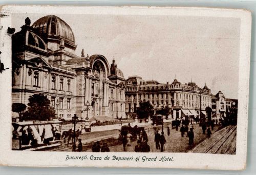 Bukarest Bucuresti 1924 Foto AK Pferdestraßenbahn Grand Hotel