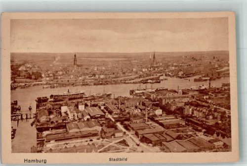 20095 W2000 Hamburg 1924 - Panorama der Innenstadt am Hafen Verlag Glückstadt & Münden 454 Maschinenstempel