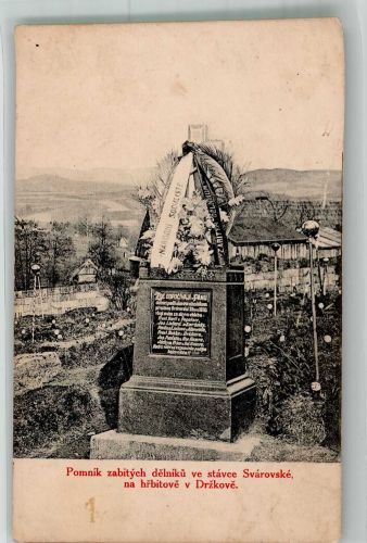 Liberec Reichenberg i. Böhmen Foto AK Denkmal für getötete Arbeiter in der Fabrik in Drzkov