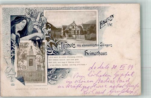 79688 W7862 Hausen im Wiesental 1899 - Hebels d. Alemannischen Sängers Heimathaus