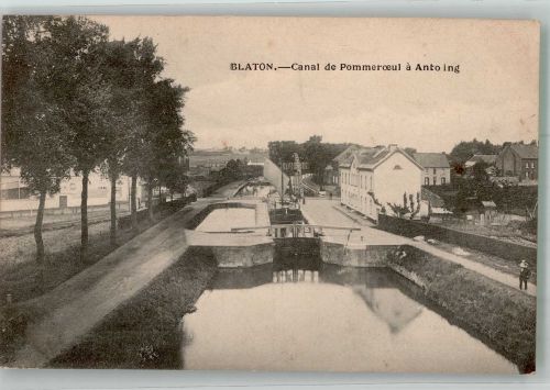 Blaton 1916 Foto AK Feldpost WK I 3.Landst.Inf.Batl. Schleuse Kanal de Pommeroel a Antoing