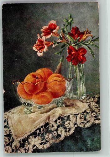 Stillleben Aprikosen Blumen Billing, M. 1906 Künstlerkarte