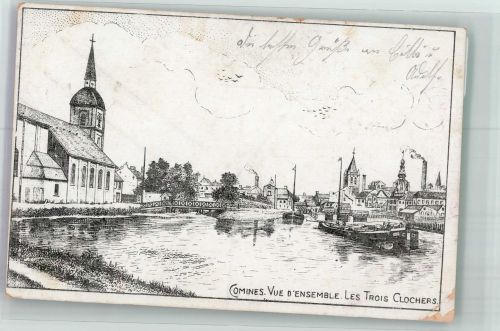 Comines Hainaut 1915 Gebrauchsspuren Feldpost WK i 6.Res.Div.