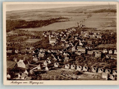 73557 W7075 Mutlangen 1934 FOTO KEINE AK Fliegeraufnahme des Ortes mit St. Georg Kirche Original aufmontierte Verlagsmusterkarte
