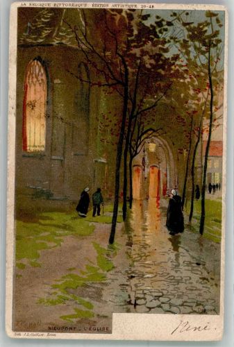 Nieuport Nieuwpoort 1904 Lithographie / Künstlerkarte Kirche