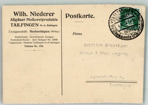 72458 W7470 Tailfingen b Ebingen, Württ - Niederer Allgäuer Molkereiprodukte