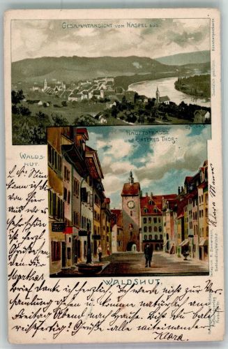 79761 W7890 Waldshut 1899 Lithographie sign. Münch C. Hauptstraße und unteres Tor