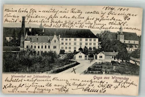 71364 W7057 Winnenden , Württ 1904 Gebrauchsspuren Winnental Schlosskirche