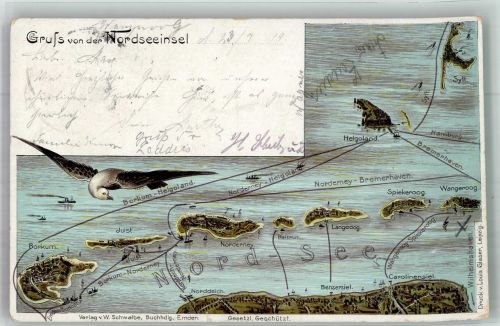 27498 W2192 Helgoland 1919 Lithographie Vogelschau