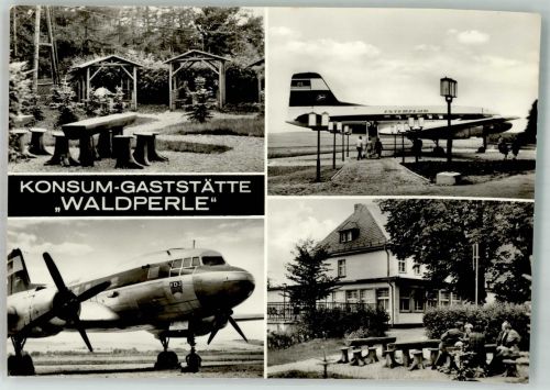 08428 O9621 Langenbernsdorf Foto AK Konsum Gaststätte Waldperle Gasthaus Flugzeug