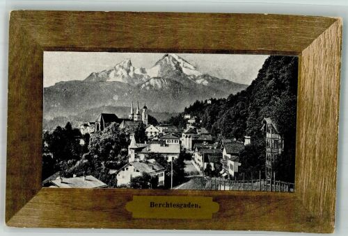 83471 W8240 Berchtesgaden Foto AK Kirche Berge Holzrahmen