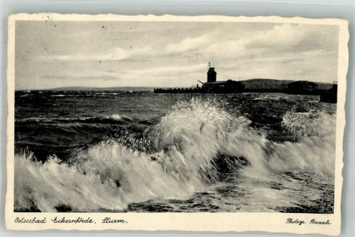 24340 W2330 Eckernförde Foto AK Ostseebad Sturm Leuchtturm