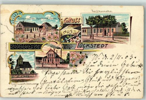 39606 O3541 Lückstedt 1903 Lithographie Post Molkerei Kirche 15. Jahrhd. Gasthaus Kersten