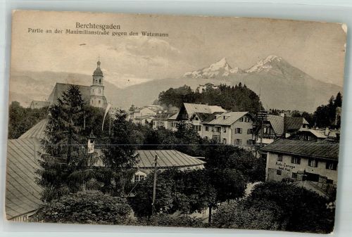 83471 W8240 Berchtesgaden 1912 - Maximilianstraße Watzmann Kirche Auto Garage