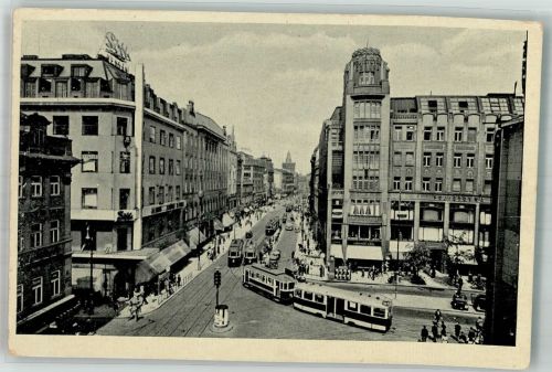 Prag Praha 1941 Foto AK Am Graben Straßenbahn Geschäft