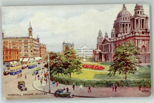 Belfast Künstlerkarte Straßenbahn Auto Donegall Square